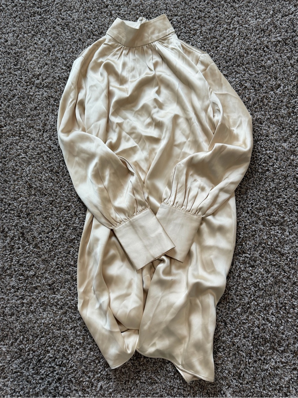 H&M Cream Satin High-Neck Long-Sleeve Chemise
